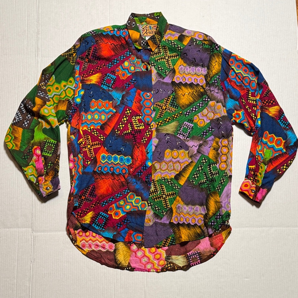 SEBATU Women's‎ Hand Printed Sea Bead Embellished Colorful Patchwork Shirt O/S